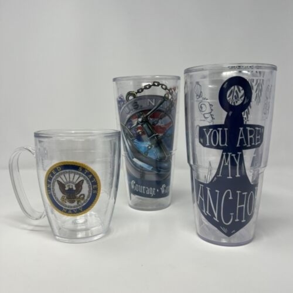 Lot 3 US Navy Anchor Tervis Tumbler Cup 24oz & Mug United States Navy Military
